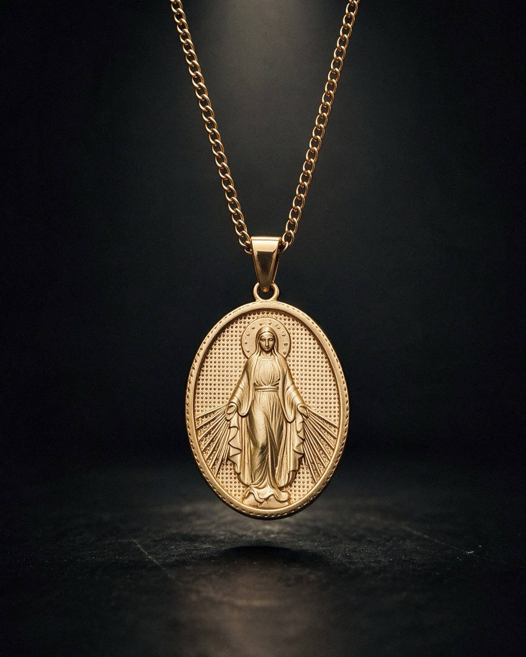 Gold Holy Mary Miraculous Medallion Pendant - Coda Jewelry