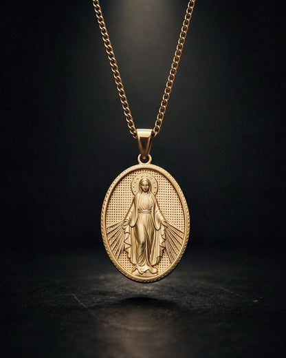 Gold Holy Mary Miraculous Medallion Pendant - Coda Jewelry