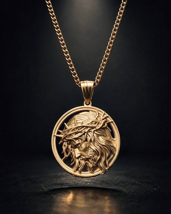 Gold Jesus Head Medallion Pendant