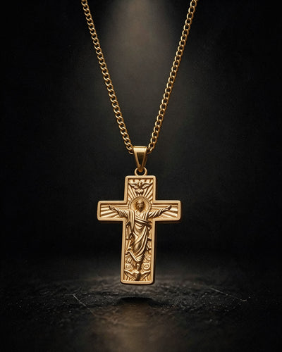 Gold Holy Rising Jesus Cross Pendant